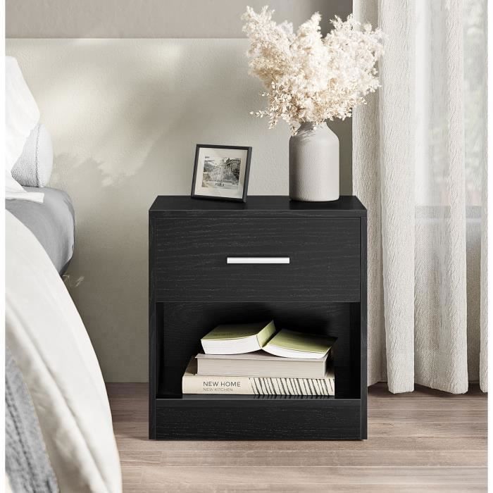 Lot de 2 Tables de chevet avec Tiroir et Compartiment ouvert noir