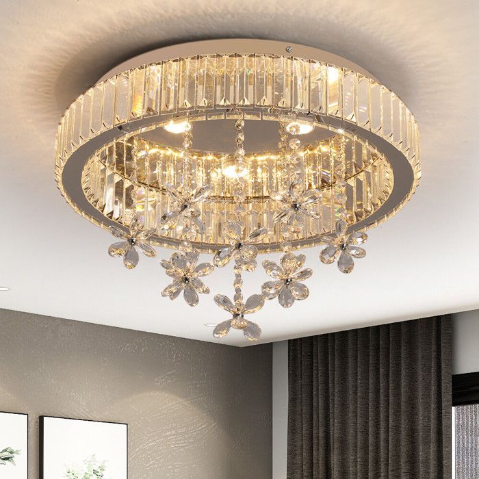 K9 Lustre en cristal Lampe ronde à intensité variable Flush Mount Plafonnier à LED 41W