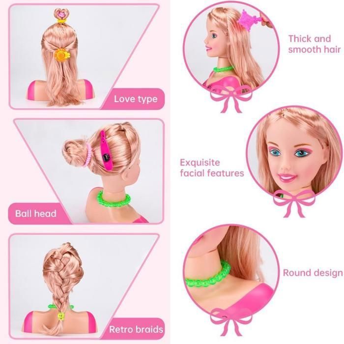 Set di 35 teste di bambola per acconciature e trucco, set di accessori, teste di bambola colorate e realistiche