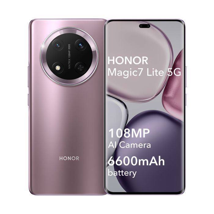 Smartphone 5G - HONOR Magic7 Lite - 8 GB de RAM - 512 GB - Morado - 6,78” - Cámara con IA de 108 MP - Batería de 6600 mAh - Versión UE