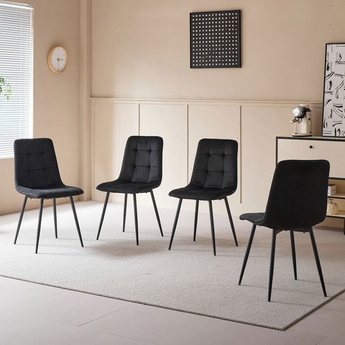 Lot de 4 chaises - Chaises en velours - Chaise de salle à manger contemporaine - 44 Lx41 Px50 H cm - noir