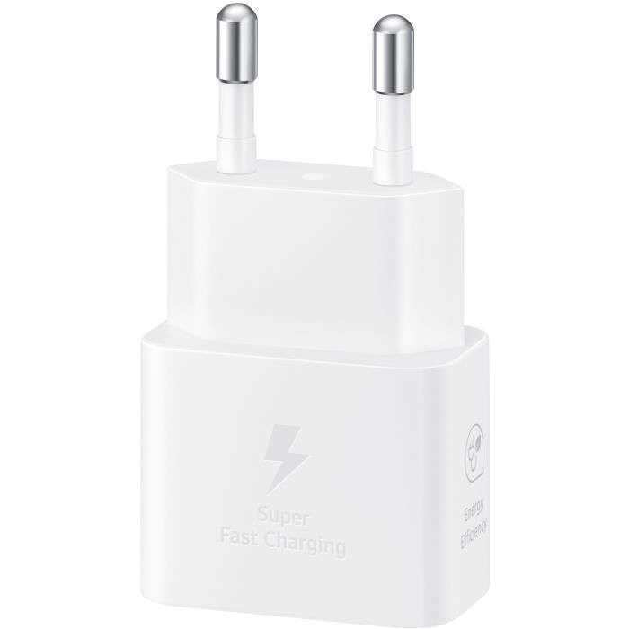Cargador para teléfono móvil Samsung, cargador de pared de 25 W con cable USB-C, blanco