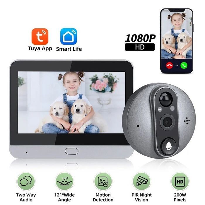 Wired video intercom, HD video, motion detection, night vision, 4.3