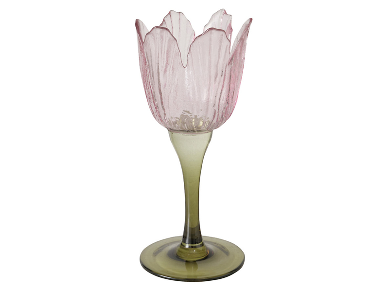 Świecznik szklany na tealight Flores 17 cm jasnoróżowy