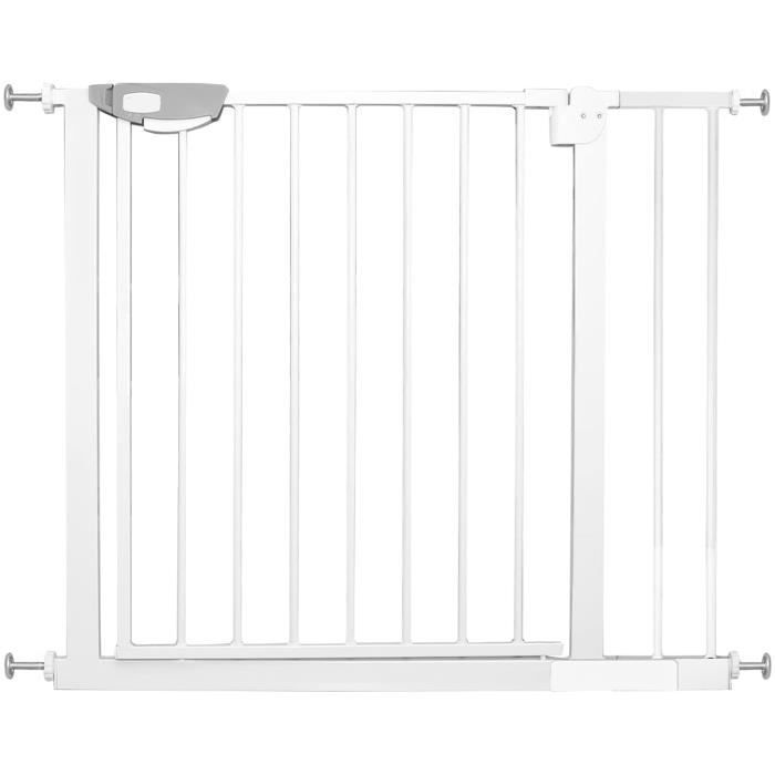 Barrera de seguridad extensible de 85-94 cm, cierre automático y magnético, no requiere taladrar, para bebés/perros, para escaleras/puertas, altura 76 cm.