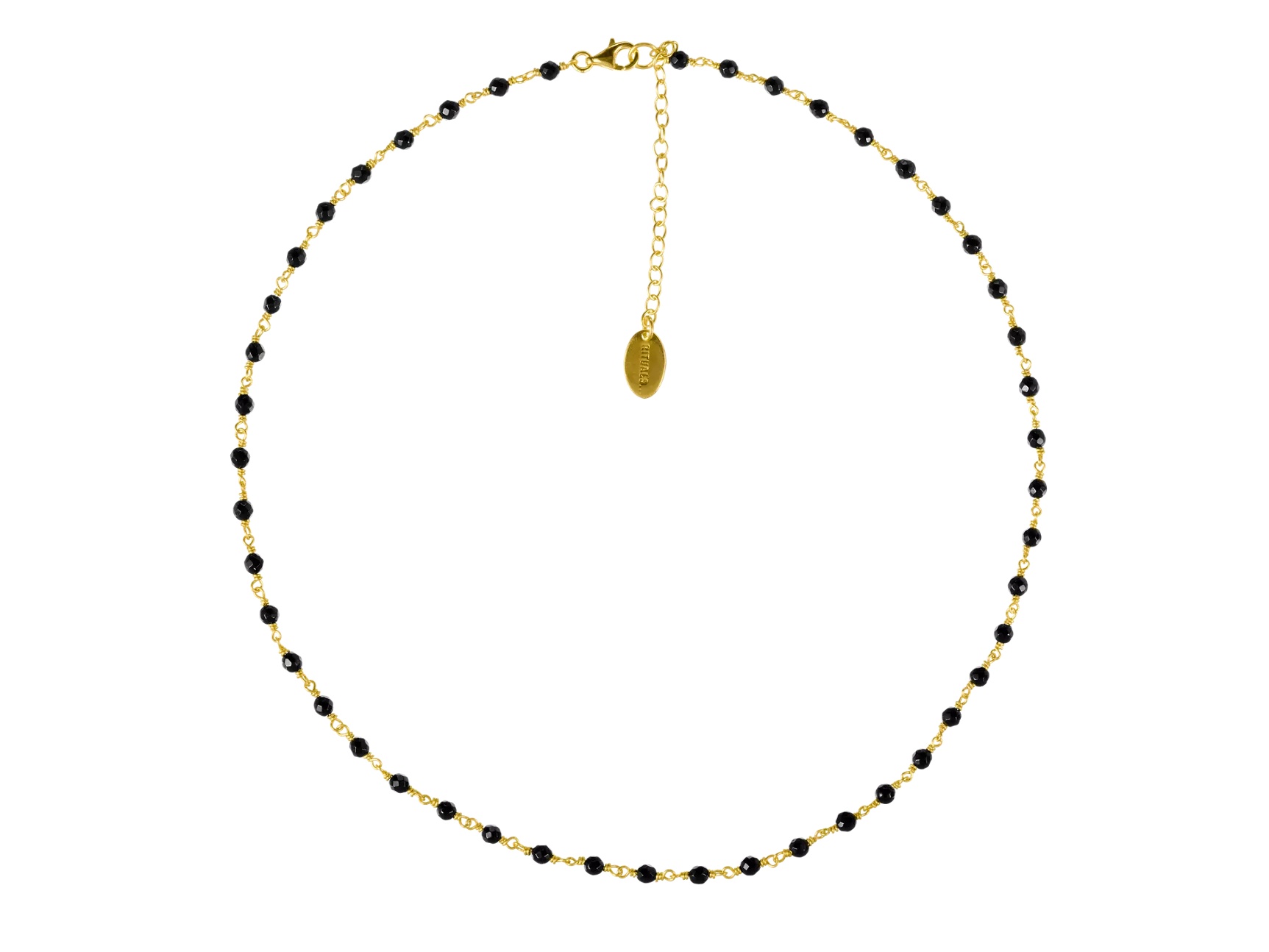 Colier tip choker cu mărgele de onix negru placat cu aur