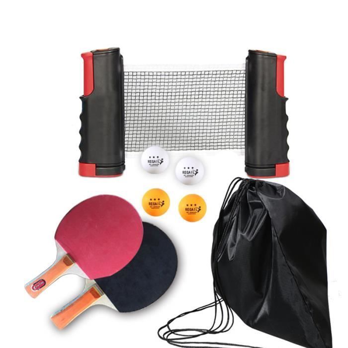 Juego de raquetas de ping pong - Red de tenis de mesa retráctil - 4 pelotas - Rojo