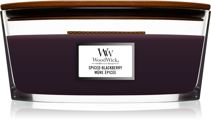 Мирисна свећа Woodwick Spiced Blackberry са дрвеним фитиљем (hearthwick)