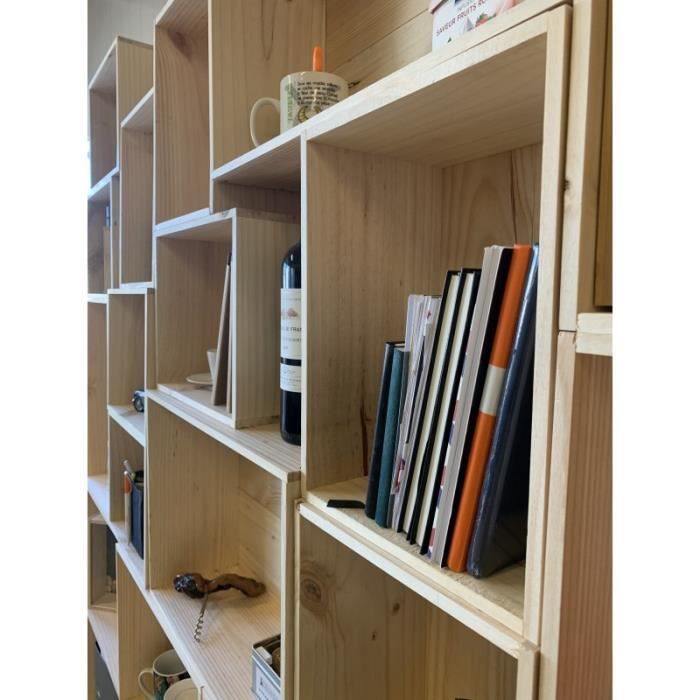 Etagere rangement caisse en bois Mabouteille® - Etagere bibliotheque 200x150 cm avec 22 caisses de rangement [Meuble en pin massif]