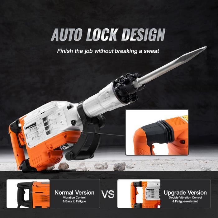 VEVOR Demolition Hammer Drill/Chisel 3500W 2 Chisels 1900 BPM