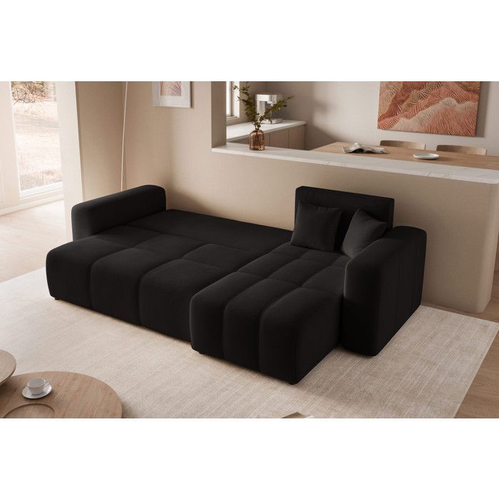 Sofá esquinero reversible PEDRO - 4 plazas - Sofá convertible con almacenamiento - Tela de terciopelo - Antracita