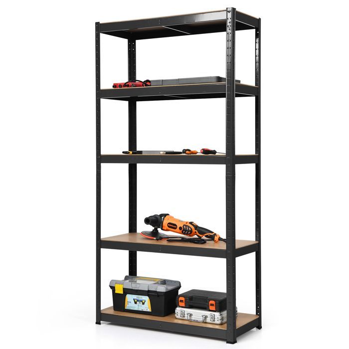 Mueble de almacenamiento multiusos COSTWAY, capacidad de carga de 875 kg, 5 estantes ajustables, estantería para garaje, taller, cocina y almacén, color negro.
