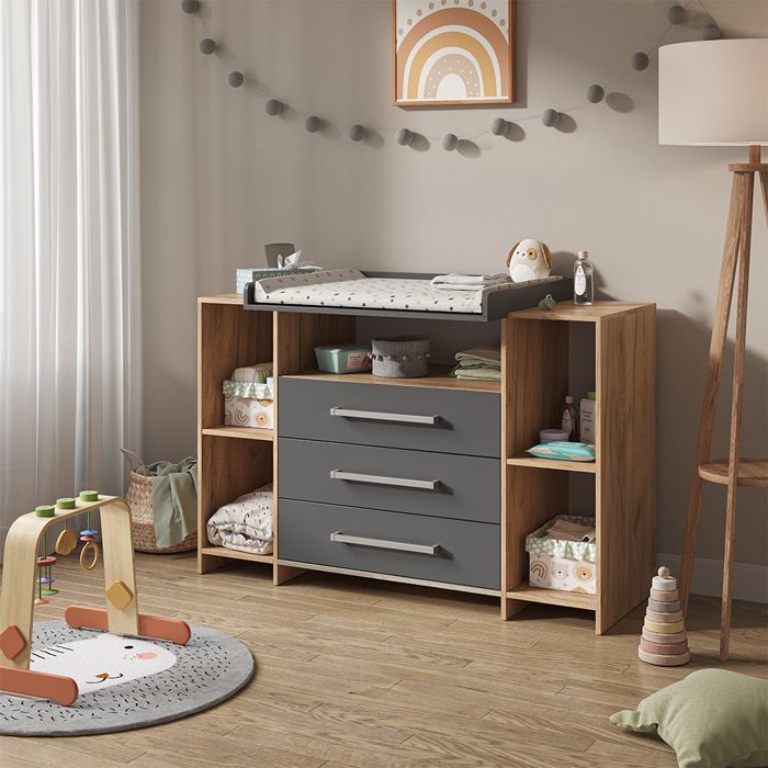 Oskar XL Changing Table 143x100cm with Drawers Anthracite/Sonoma Sonoma Vicco 40348