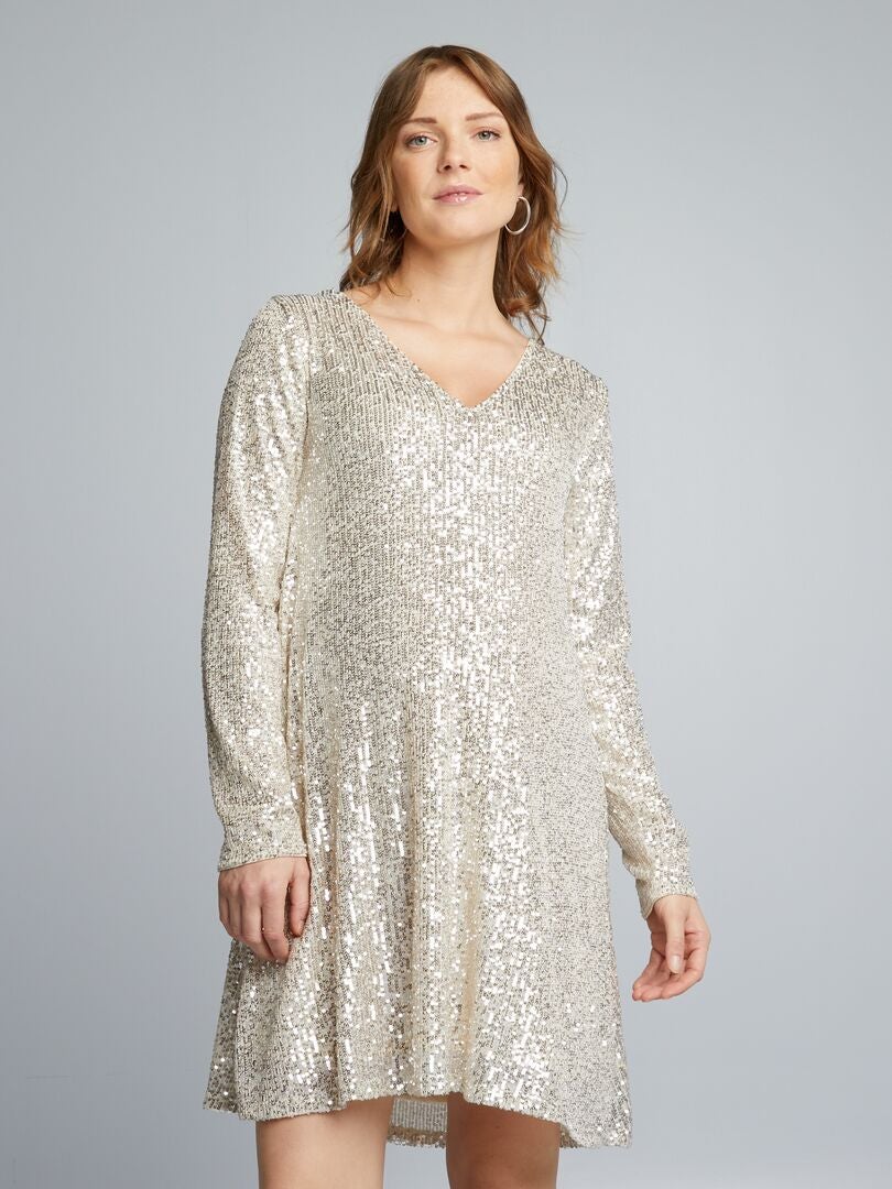 Vestido de maternidade com lantejoulas - AMARELO