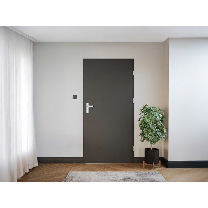 Puerta frontal de acero macizo y acero inoxidable, 207 cm de alto x 100 cm de ancho, color antracita - 68 mm de espesor - apertura a la izquierda - LUSADA