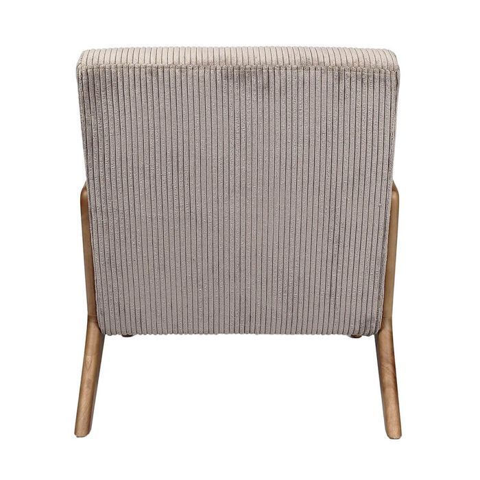 AMORY - Sillón de pana color topo con patas y reposabrazos de madera de caucho.