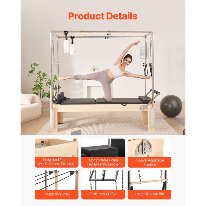 Reformer de Pilates para niveles avanzados y principiantes - Duoku - Capacidad de carga de 181,44 kg, equipo de entrenamiento de yoga con doble resistencia