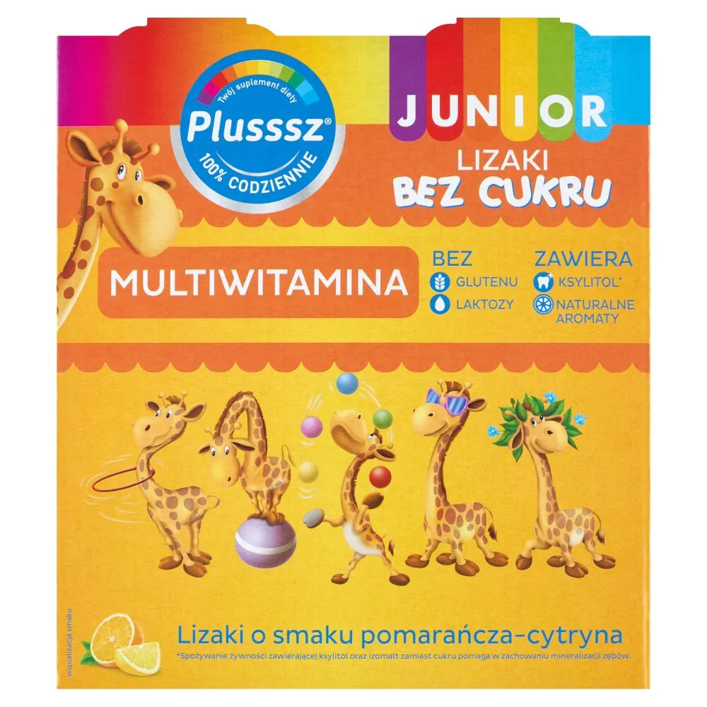 Plusssz Junior Multiwitamina Lizaki Bez Cukru, Smak pomarańcza-cytryna