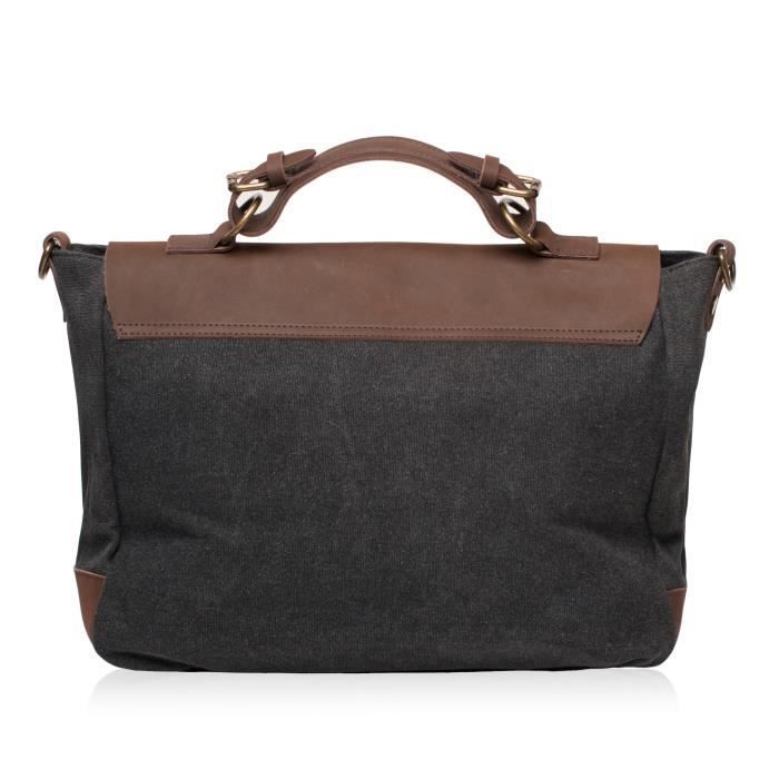 Leather and canvas satchel - MOOREA model - Dimensions: W 44 x H 29 x D 12 cm - Handbag and shoulder bag
