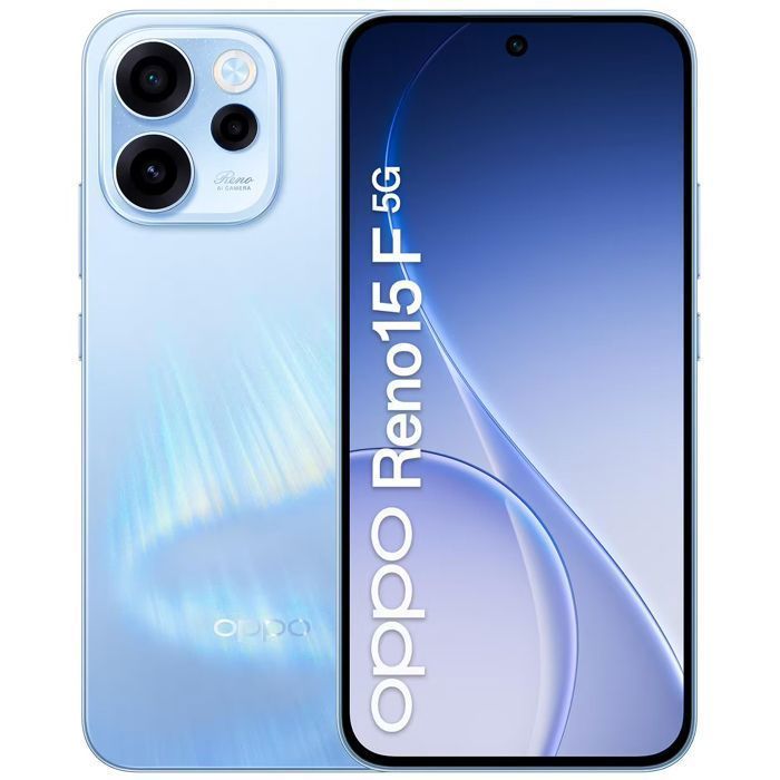 Smartphone 5G - OPPO Reno15 F - 8 GB de RAM - 256 GB - Azul Aurora - Cámara frontal ultra gran angular de 50 MP - Batería de 6500 mAh