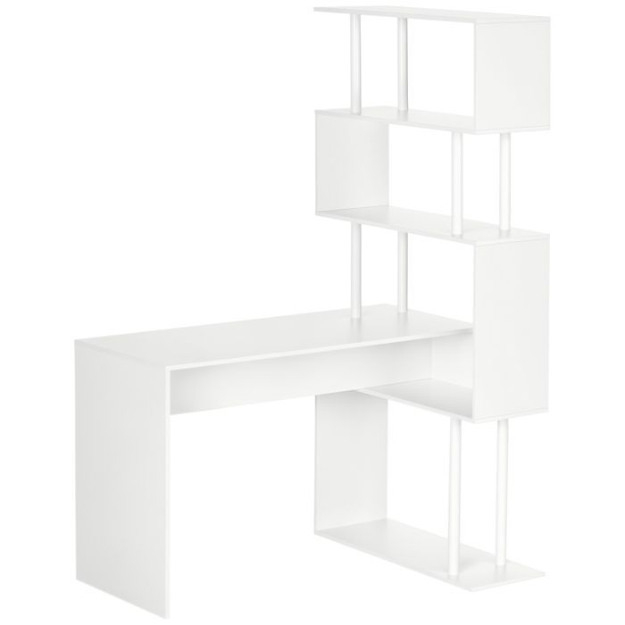 Corner desk - HOMCOM - with L-shaped storage shelves for study, office, or work - wood - 120x80x176cm - white