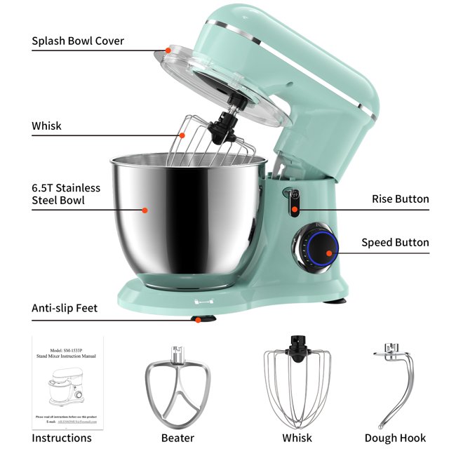 Samsaimo Staande Mixer, 6,5 liter, 660 W, 10 snelheden, Kantelbare Kop, Keukenmixer met Kom, Deeghaak, Klopper en Garde, geschikt voor de meeste thuiskoks