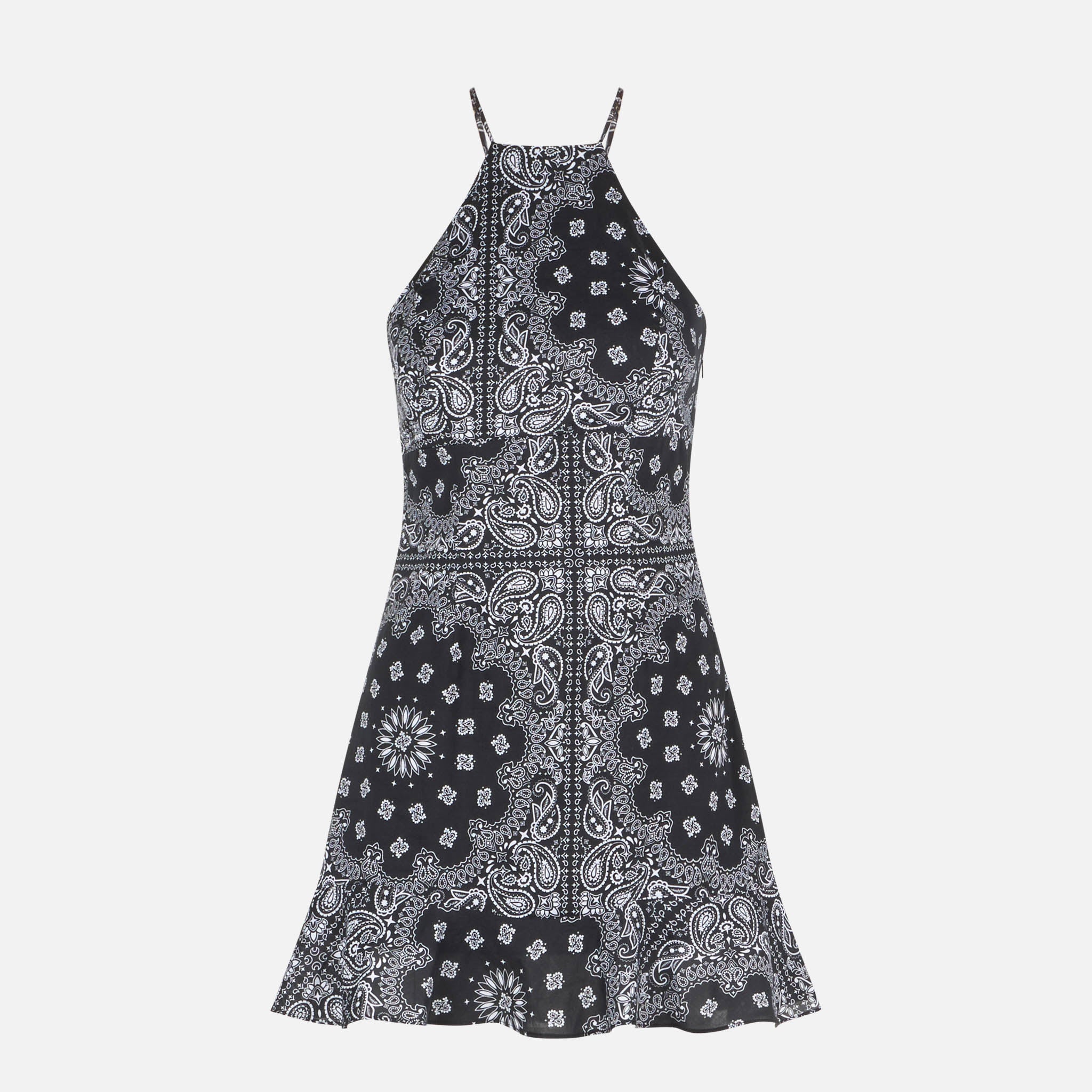 Zwarte slipjurk met bandana-print