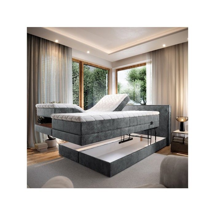 Lit adulte 160x200 POSITANO - ensemble relaxation électrique en tissu gris foncé