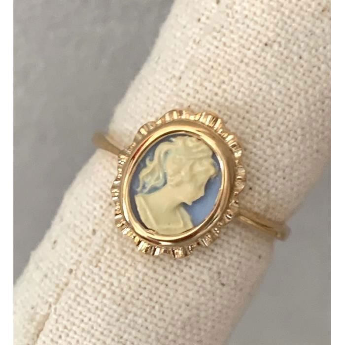 Bague Symbole Camée Bleu - BIJOUXIA - Plaqué or 18 Carats - Oxyde de zirconium