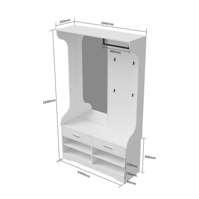 Entryway Locker - Multifunctional - Integrated Mirror - 4 Hooks - Shoe Compartment