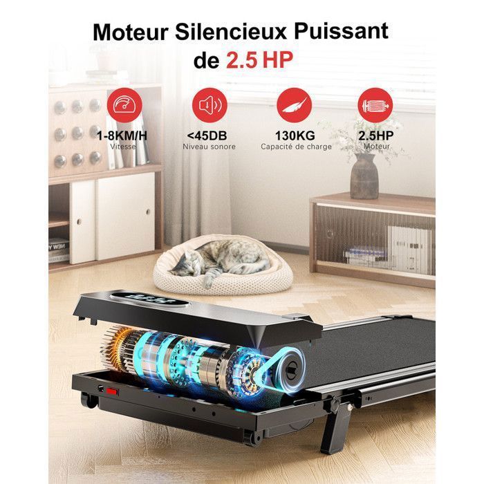 Inclinaison 0-7° - Tapis de course Pliant BIGZZIA, tapis de march silencieux 2.5 HP - 1-8 km/h,Charge max 130kg, Walking Pad Rose
