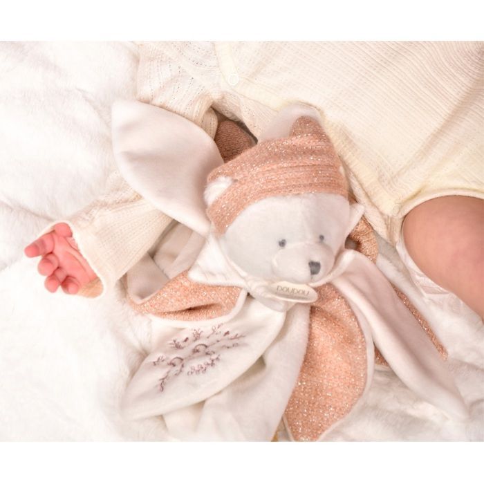 Doudou plat petales Ours Rose - 25 cm - Collection Anniversaire