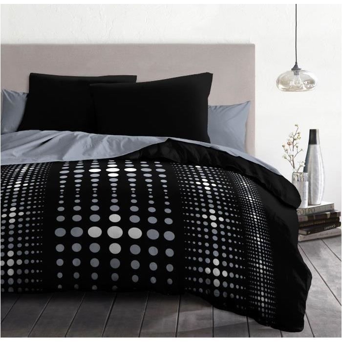 Juego de funda nórdica de microfibra Steevy - 1 funda nórdica de 240x260 cm + 2 fundas de almohada de 63x63 cm - Negro - HOME LINGE PASSION