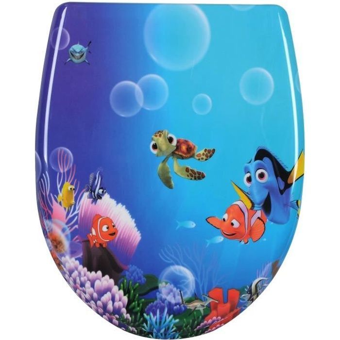 Asiento de inodoro WOLTU Duroplast con bisagra, tapa de inodoro, fijación rápida, antibacteriano, 45,5 x 37,1 cm, color azul pez