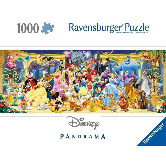 Disney groepsfoto puzzel van 1000 stukjes, panorama, voor volwassenen en kinderen vanaf 14 jaar, 12000444, Ravensburger