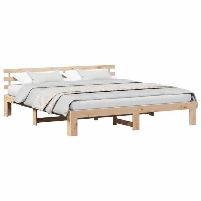 Cama doble CHIC para adultos - Estructura de cama de 200 x 200 cm, color marrón, madera maciza de pino #Sara13634