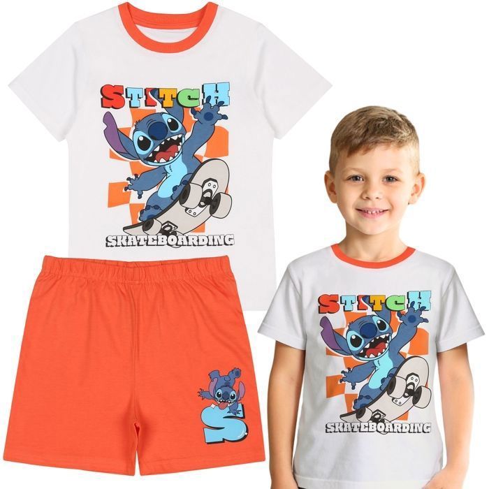 Pijama de verano de dos piezas de Stitch de Disney para niño, de algodón, con mangas cortas, 100% algodón, 98 cm.