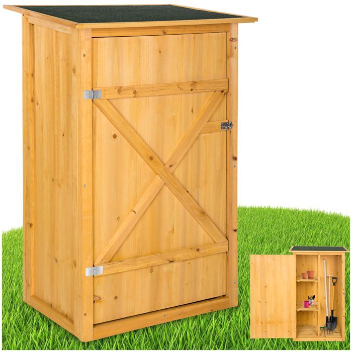 Caseta de jardín - TECTAKE - TAMAN Caseta de madera con 2 estantes y cerradura, 75 cm x 56 cm x 118 cm - Marrón