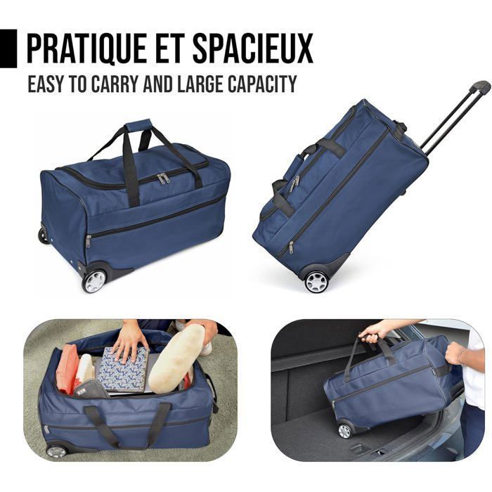 Trolley da viaggio blu - Ampia borsa con ruote, maniglia telescopica, scomparto spazioso, tasca con cerniera, ideale per i weekend.