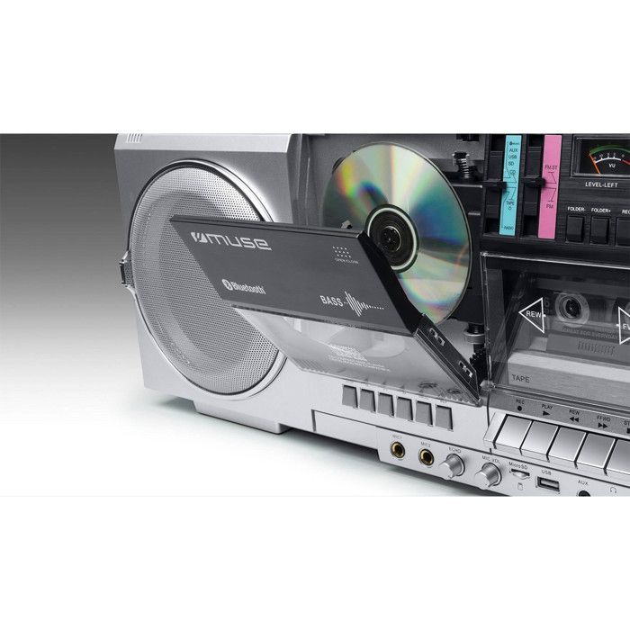 Muse M-380 GBS Portable Hi-Fi Speaker, Ghetto Blaster, Cassette Recorder, CD Player, FM Radio, Bluetooth - 80W - LCD Screen