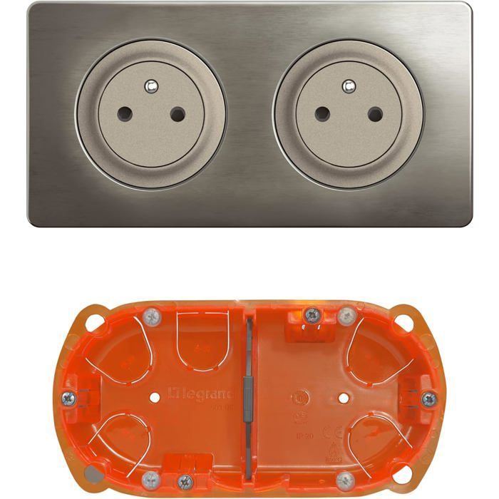 Legrand Céliane Surface Comfort - Titanium inbouw dubbel stopcontact, afdekplaat + doos