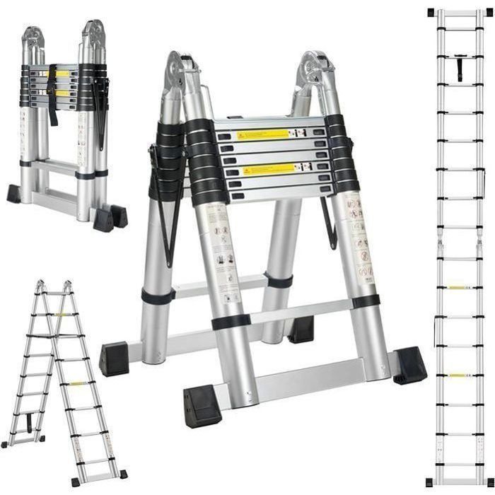 Échelle télescopique 2 en 1 - STANEW - 5 m (2,5+2,5) - Aluminium - 150 kg