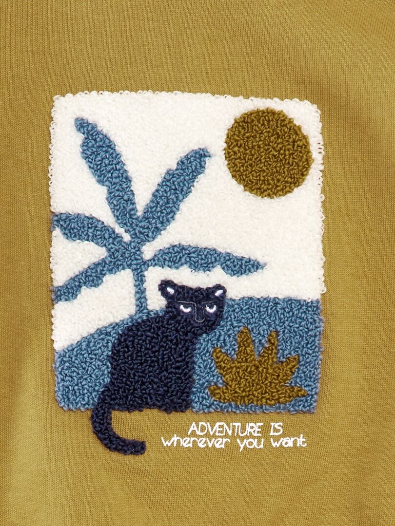 Sweatshirt met bouclé gebreide print - BEIGE