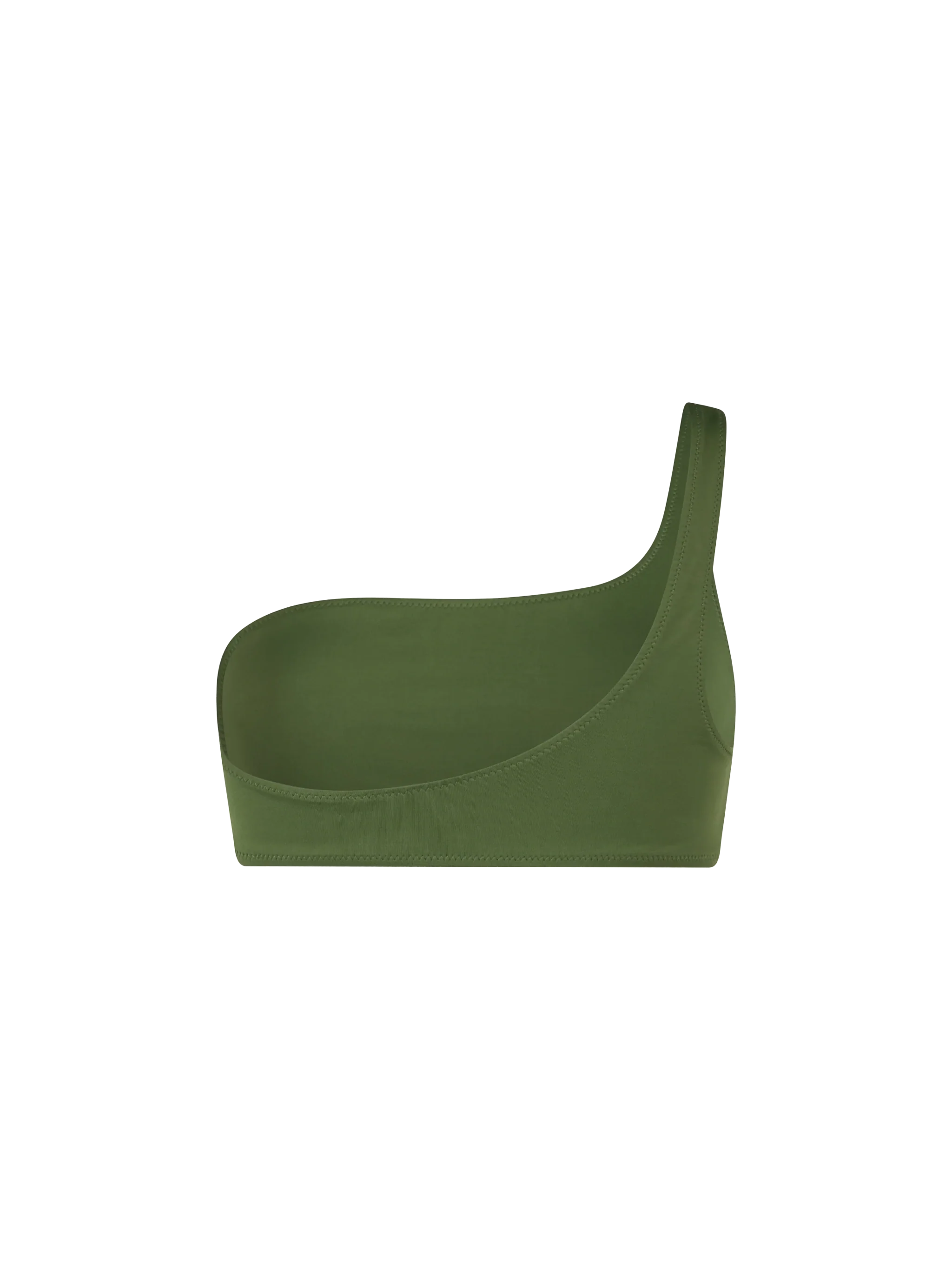 Top tipo bralette asimétrico de un solo hombro en color verde militar de Celestine