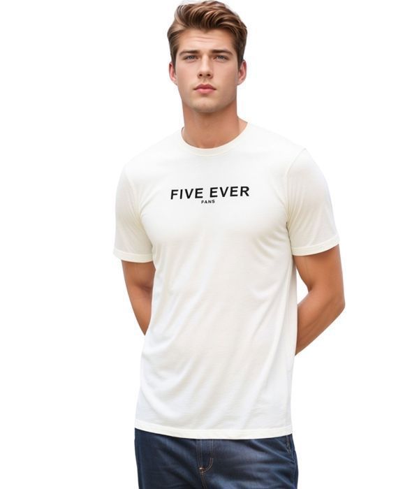Men's T-Shirt - FIVE EVER - White - Short Sleeves - Crew Neck - Elegant Design