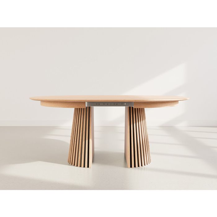 Freya - Mesa de comedor redonda extensible - Capacidad para 6 a 10 personas - Madera