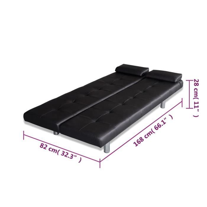 Sofá-cama conversível de 2 lugares 168x77x(61,5-64-66)cm - Sofá com duas almofadas - Preto I1