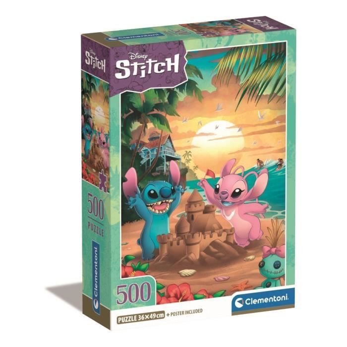 Rompecabezas compacto de Stitch de 500 piezas, para niños de 3 años en adelante, temática de dibujos animados, CLEMENTONI