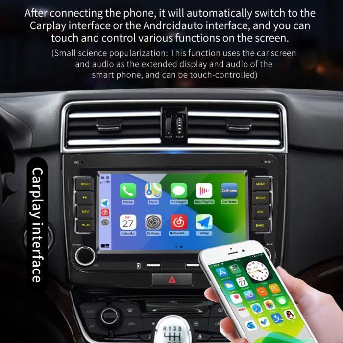 GEARELEC 7-Zoll-Autoradio für VW mit Android 10.1, CarPlay, GPS-Navigation, WLAN, Bluetooth, RDS, FM/AM