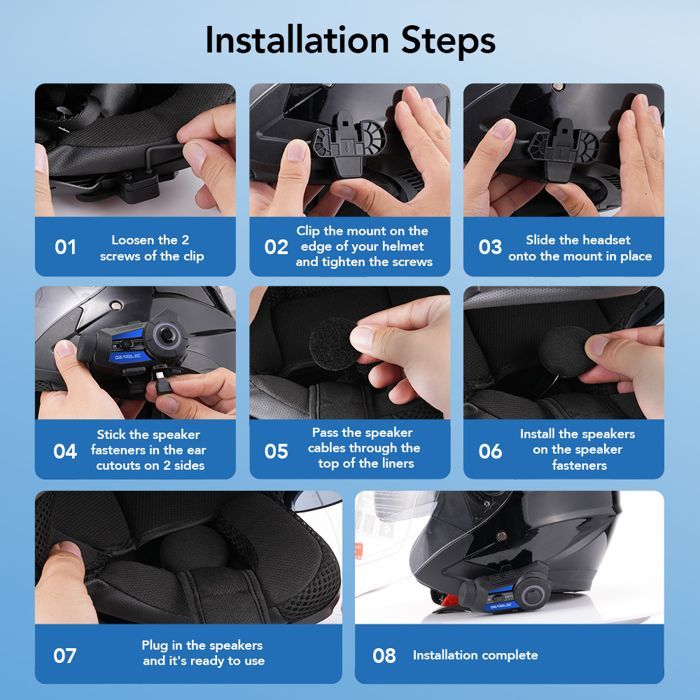 Kit interfono Bluetooth per casco da moto GEARELEC con telecamera HD 2K1500M per 8 motociclisti, impermeabile IP65, dashcam WiFi